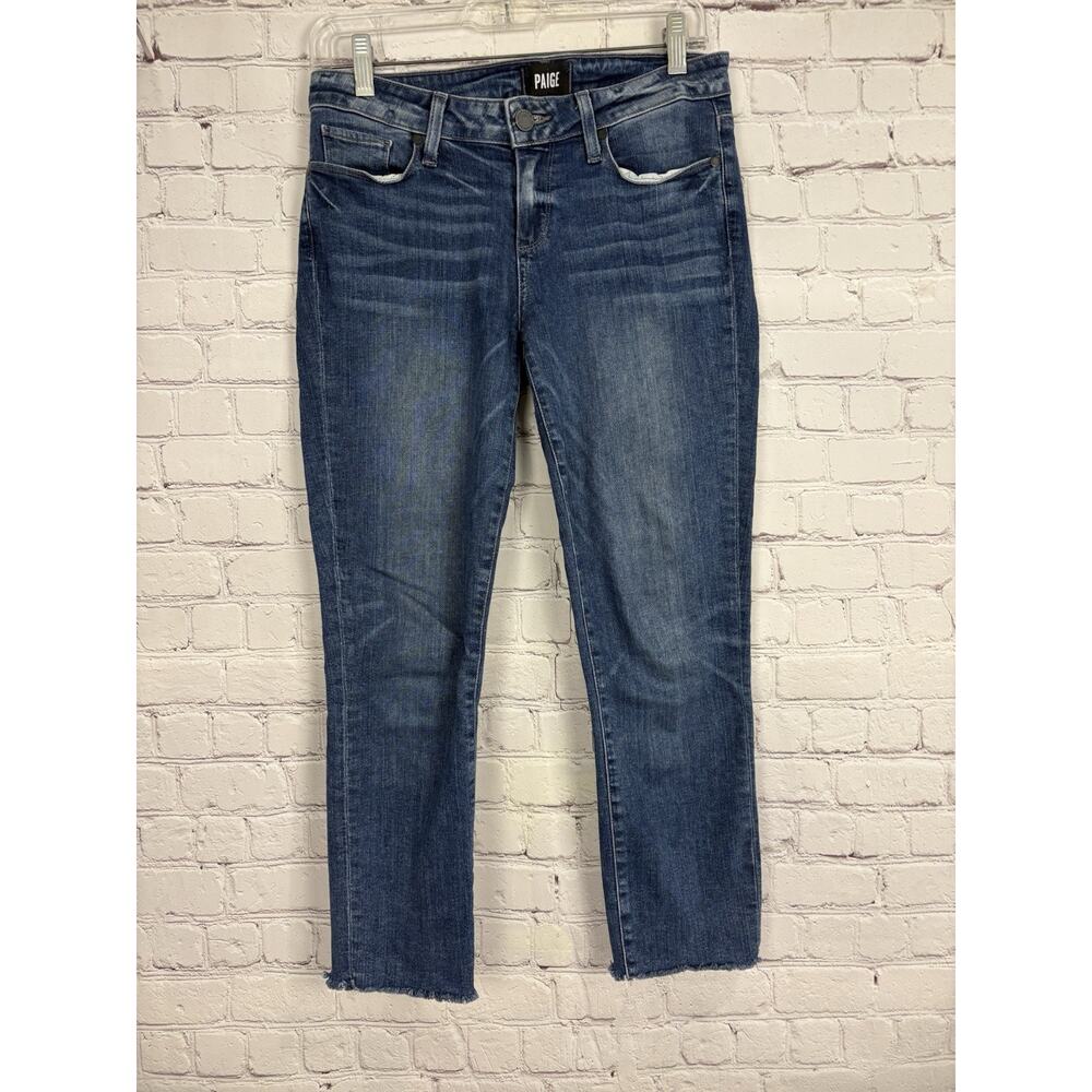 PAIGE Blue Cropped Stretch Raw Hem Skyline Ankle Peg Jeans Size 28
